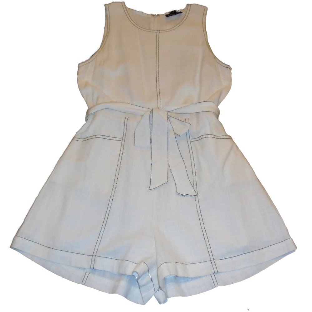 Romper LARGE  NEW White Linen Blend Sleeveless One-Piece Summer jumper